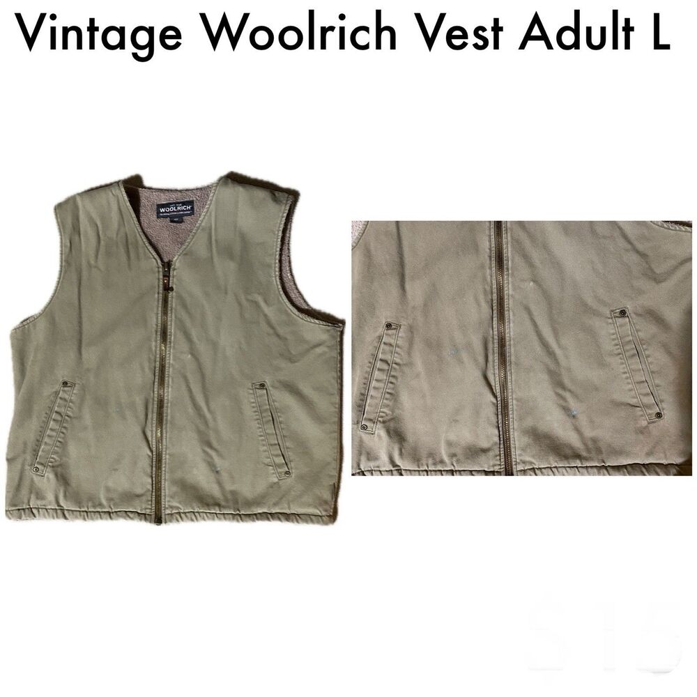 Vintage Woolrich Sherpa Lined Canvas Vest Mens L Brown Distressed Barn Work
